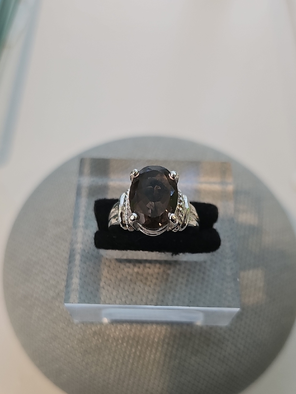 Sterling Silver Oval Smoky Quartz Statement Ring - Brown